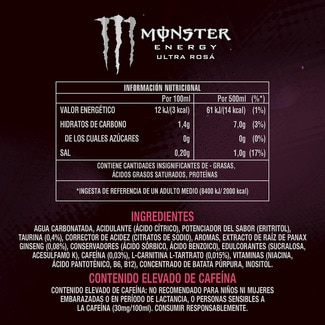 Bebida energética con taurina y ginseng Ultra Rosa sabor frutos rojos lata 50 cl - Monster Energy