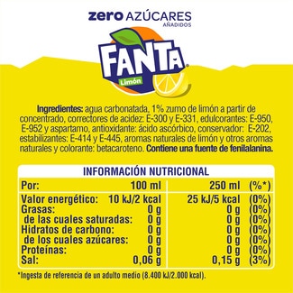 Refresco de limón sin azúcares añadidos con gas botella 2 l - Fanta