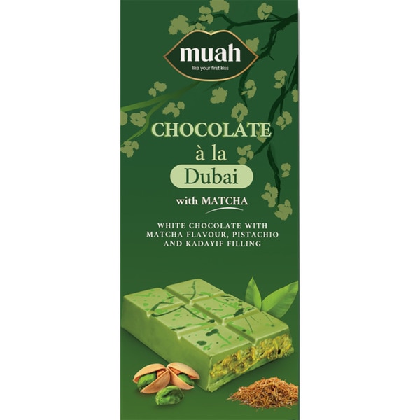 Dubai white chocolate with matcha tea filled with pistachio and kadayif tablet 145 g