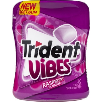 TRIDENT chicle sabor frambuesa Vibes sin azúcar bote 30 unidades