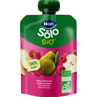 HERO SOLO bolsita de pera y frambuesa ecológica sin gluten desde 4 meses 100 g
