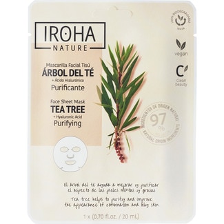 IROHA mascarilla facial Tisú Arbol de Té Purificante sobre 1 unidad con ácido hialurónico