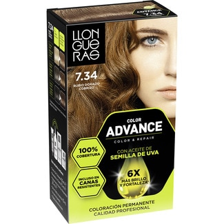 LLONGUERAS tinte Color Advance rubio dorado cobrizo nº 7.34 caja 1 unidad coloración permanente