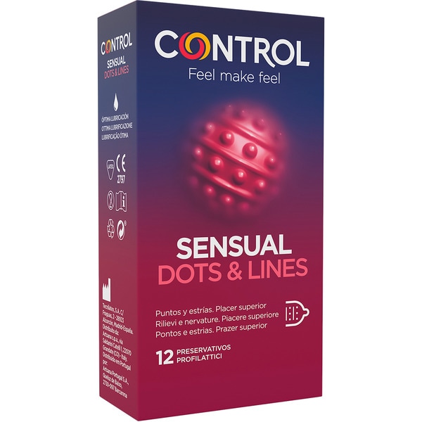 Präservative Sensual Dots & Lines mit Noppen und Rillen Box 12 Einheiten