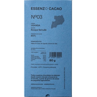 ESSENZO CACAO Semuliki 80% cocoa chocolate from Uganda tablet 80 g