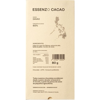 ESSENZO CACAO Dark Milk 60% cocoa chocolate from the Philippines tablet 80 g