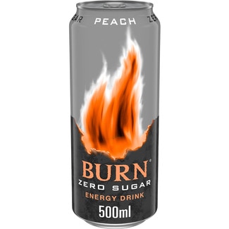 BURN Energydrink mit Kohlensäure Zero Zucker Pfirsichgeschmack mit Taurin, Koffein, Guaraná Dose 50 cl