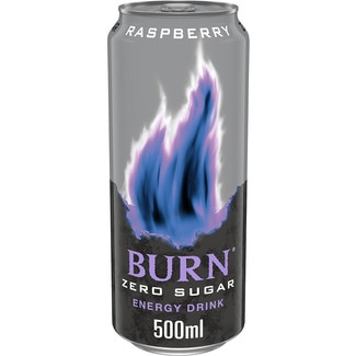BURN Energydrink mit Kohlensäure Zero Zucker Himbeergeschmack mit Taurin, Koffein, Guaraná Dose 50 cl