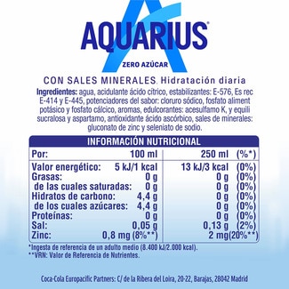 Bebida isotónica sin azúcar sabor limón botella 1,5 l - Aquarius Zero