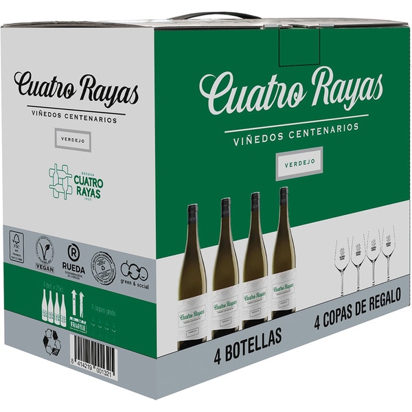 Viñedos Centenarios verdejo white wine DO Rueda case of 4 bottles 75 cl + 4 free wine glasses