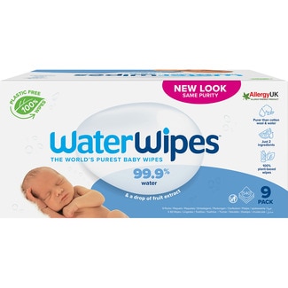 WATERWIPES toallitas húmedas infantiles 99.9% agua y una gota de extracto de fruta caja 9 envases de 60 unidades