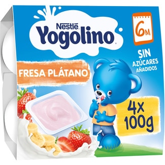 NESTLE YOGOLINO organic dairy dessert with strawberry and banana no added sugar ages 6+ months 4-pack tubs 100 g
