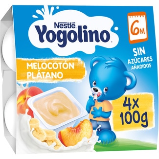 NESTLE YOGOLINO Banana and peach dairy dessert, gluten-free ages 6+ months 4-pack tubs 100 g and with no palm oil