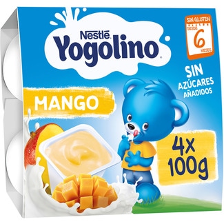 NESTLE YOGOLINO Dairy dessert with mango, gluten-free, no added sugar ages 6+ months 4-pack tubs 100 g