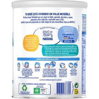 2 leche de continuación desde los 6 meses sin aceite de palma lata 800 g - Nestle Nativa