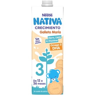 NESTLE NATIVA Crecimiento 3 preparado lácteo infantil con galleta María de 12 a 36 meses brik 1 l sin aceite de palma