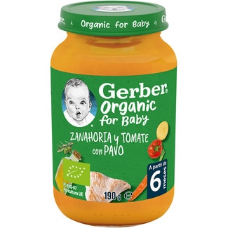 GERBER tarrito de zanahoria y tomate con pavo ecológico desde 6 meses envase 190 g