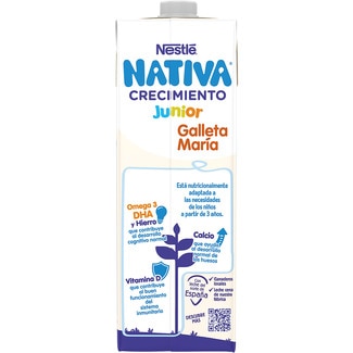 Crecimiento Junior preparado lácteo infantil con galleta María desde 3 años brik 1 l sin aceite de palma - Nestle Nativa