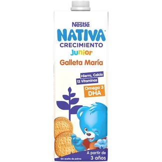 NESTLE NATIVA Crecimiento Junior preparado lácteo infantil con galleta María desde 3 años brik 1 l sin aceite de palma