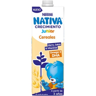 NESTLE NATIVA Crecimiento Junior preparado lácteo infantil con cereales desde 3 años brik 1 l sin aceite de palma