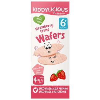 KIDDYLICIOUS Waffeln mit Erdbeergeschmack glutenfrei ab 6 Monaten 4 Beutel zu je 4 g Karton 16 g