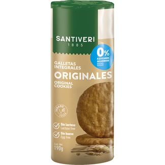 SANTIVERI galletas integrales originales 0% azúcares, sin lactosa, sin huevo envase 190 g