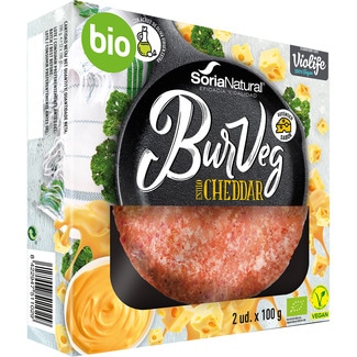 SORIA NATURAL Bio BurgVeg hamburguesa estilo cheddar ecológica y vegana con aceite de oliva virgen extra unidades 100 g