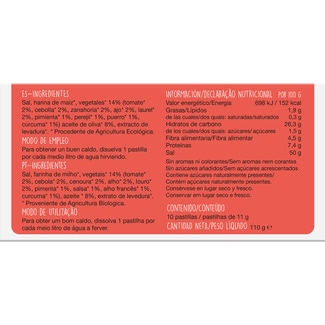 Bio caldo vegetal vegano en pastillas ecológico sin glutamato estuche 10 pastillas - Soria Natural