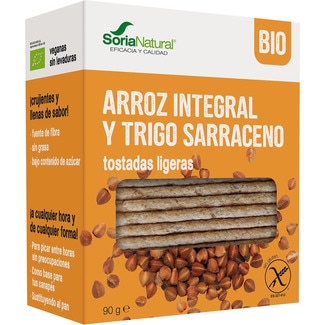 SORIA NATURAL tostadas ligeras de arroz integral y trigo sarraceno ecológicas y sin gluten envase 100 g