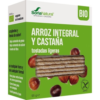 SORIA NATURAL tostadas ligeras de arroz integral y castaña ecológicas y sin gluten envase 95 g