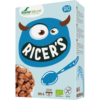 SORIA NATURAL Ricer's Ökologische Vollkornreis-Almohadillas, gefüllt mit Kakaocreme und Haselnüssen Box 375 g glutenfrei