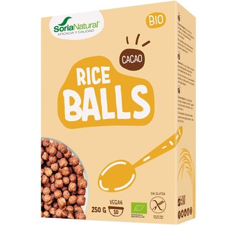 SORIA NATURAL Knusprige Bio-Reiskugeln mit Kakao und glutenfrei Behälter 250 g