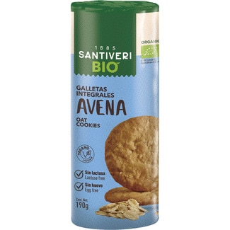 SANTIVERI Organic Bio galletas integrales de avena ecológicas sin lactosa paquete 190 g