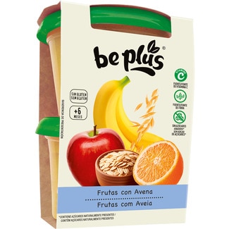 BE PLUS tarrinas de fruta con avena desde 6 meses pack 2 envases 200 g