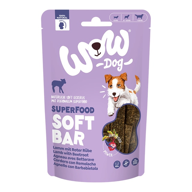 Wow – Snack para perros Wow Superfood tiras cordero con remolacha 150 g.