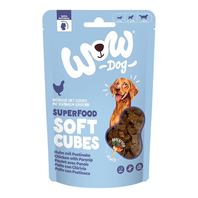 Wow – Snack para perros Wow Superfood cubitos de pollo con chirivía 150 g.