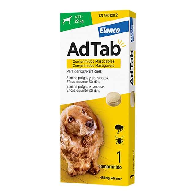 Elanco – Comprimidos masticables desparasitantes AdTab Elanco para perros de >11 a 22 kg 1 ud. Talla 1 unidad