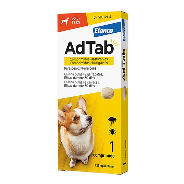 Elanco – Comprimidos masticables desparasitantes AdTab Elanco para perros de 5,5 a 11 kg. 1 ud. Talla 1 unidad