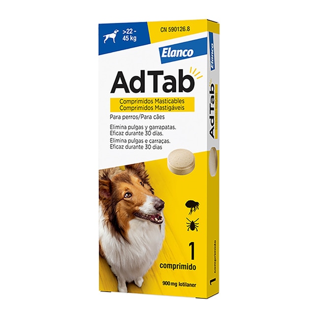 Elanco – Comprimidos masticables desparasitantes AdTab Elanco para perros de >22 a 45 kg 1 ud. Talla 1 unidad