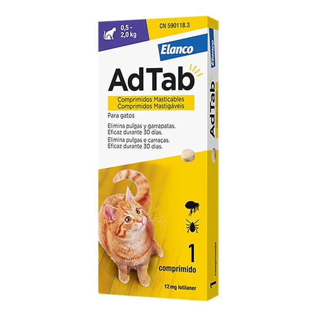 Elanco – Comprimidos masticables desparasitantes AdTab Elanco para gatos de 0,5 a 2 kg 1 ud. Talla 1 unidad