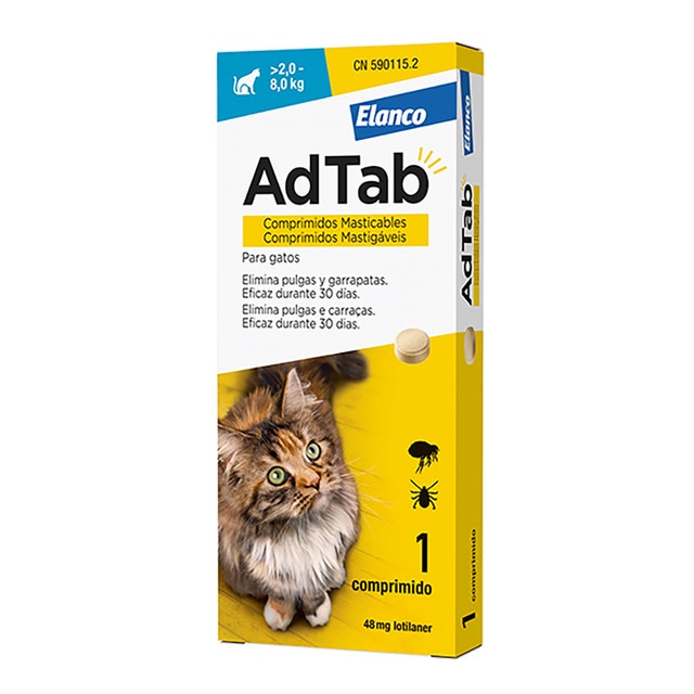 Elanco – Comprimidos masticables desparasitantes AdTab Elanco para gatos de > 2 a 8 kg 1 ud. Talla 1 unidad