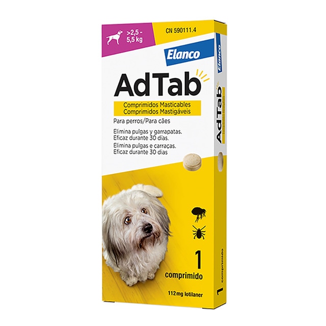 Elanco – Comprimidos masticables desparasitantes AdTab Elanco para perros de >2,5 a 5,5 kg 1 ud. Talla 1 unidad