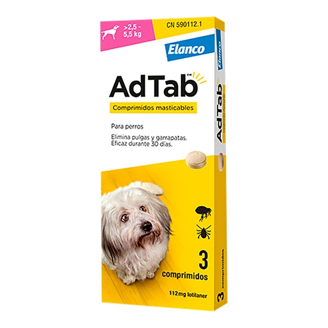 Elanco – Comprimidos masticables antiparasitarios para perros Mini (>2,5-5,5kg) Adtab Elanco 112mg 3 ud. Talla Única
