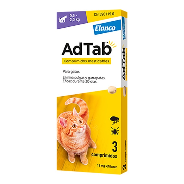 Elanco – Comprimidos masticables antiparasitarios para gatos >2-8kg Adtab Elanco 48mg 3 ud. Talla Única
