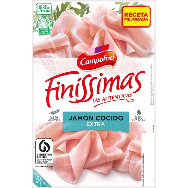 Finíssimas sliced premium cooked ham, gluten-free and lactose-free container 115 g