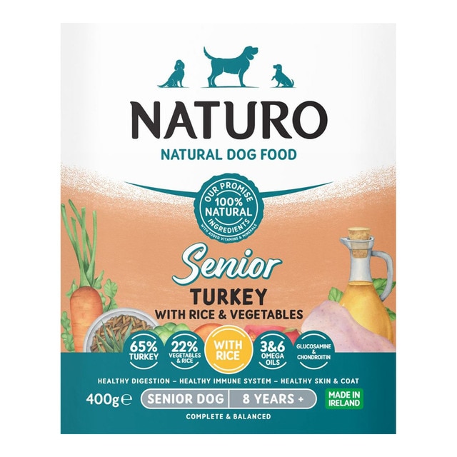 Naturo – Comida húmeda para perros sénior Naturo paté pavo y arroz 400 g.