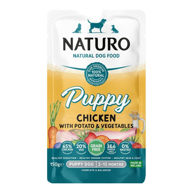 Naturo – Comida húmeda para perros cachorros pequeños Naturo pollo y patatas grain free 150 g.
