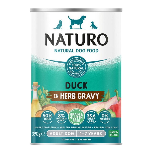 Naturo – Comida húmeda para perros adultos Naturo pato y vegetales grain free 390 g.