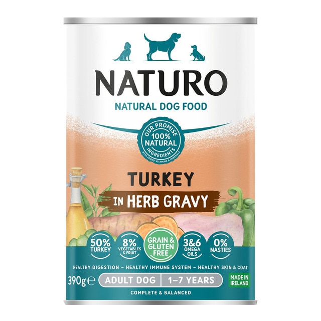 Naturo – Comida húmeda para perros adultos Naturo pavo y vegetales grain free 390 g.