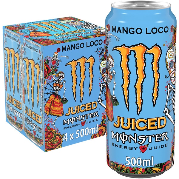 Mango Loco Energydrink mit Taurin und Ginseng 4er-Pack Dosen 50 cl